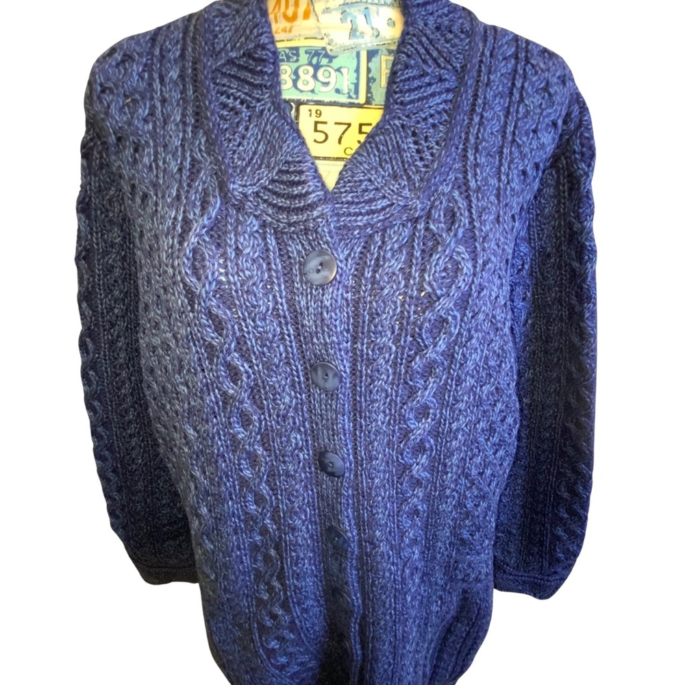 Aran Crafts Blue Women's Cardigan Sweater - Picture 3 of 12